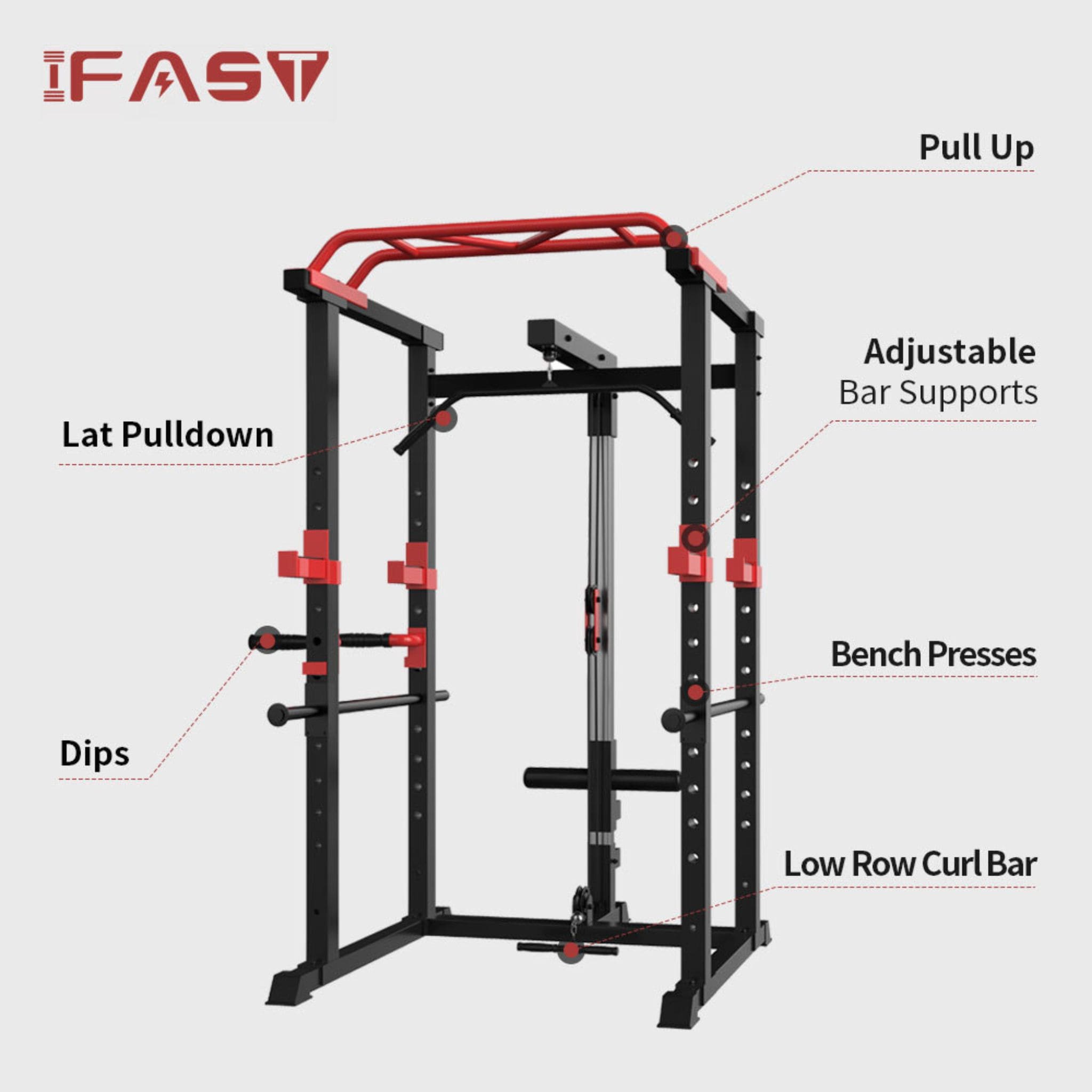 Rovix 1000LBS Multi-Functional Barbell Rack Squat Power Cage With Weight Bench (SAK35822)
